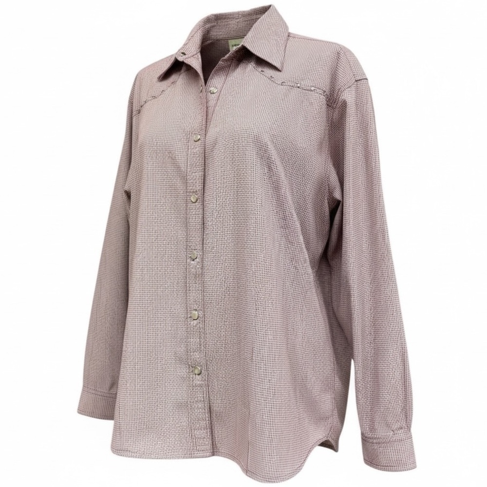 Vintage Wrangler Pearl Snap Western Shirt Brown White Micro Gingham Check Large